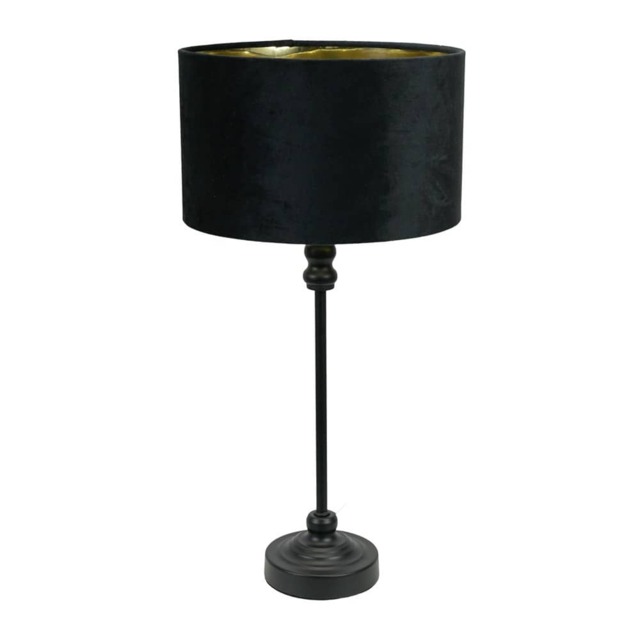 ValueLights Maggie Black Candlestick Table Lamp Black Velvet Gold Shade Black