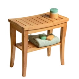 2 Tier Wooden Side Table Shower Stool Natural Brown Brown One Size