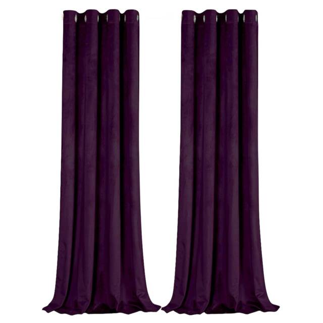 Plum Purple Velvet Blackout Eyelet Curtains - 46x54 Inch Drop - Pair Purple One Size