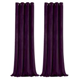 Plum Purple Velvet Blackout Eyelet Curtains - 46x54 Inch Drop - Pair Purple One Size