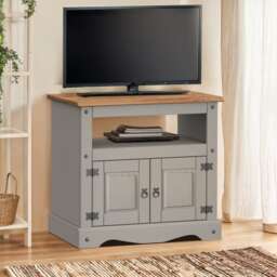 Mercers Furniture Corona Grey Wax Straight TV Unit 2 Door 1 Open Shelf Cabinet Stand Solid Wood Pine Wooden with Mexican Styling