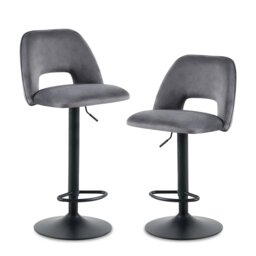 SONARA Set of 2 Adjustable Velvet Upholstered Breakfast Bar Stools Grey