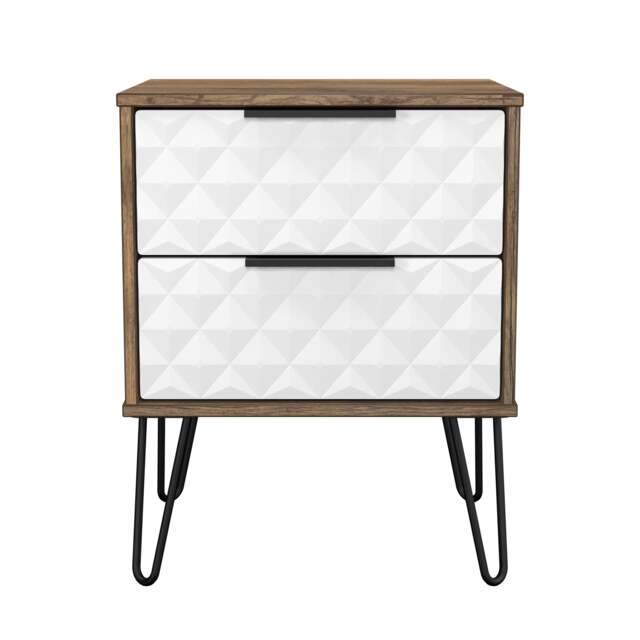 Islay 2 Drawer Compact Bedside Cabinet in White Matt & Vintage Oak (Ready Assembled) White White Matt & Vintage Oak