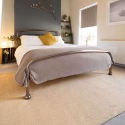 KUKOON Natural Golden Beige Jute Micro Woven Herringbone Pattern Cotton Border Area Rug 80cm x 150cm