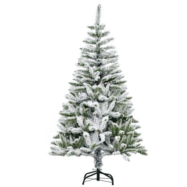 HOMCOM 5 Ft Snow Flocked Artificial Christmas Tree mas Pine Tree with Realistic Branches, Auto Open and Steel Base, Green