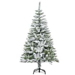 HOMCOM 5 Ft Snow Flocked Artificial Christmas Tree mas Pine Tree with Realistic Branches, Auto Open and Steel Base, Green