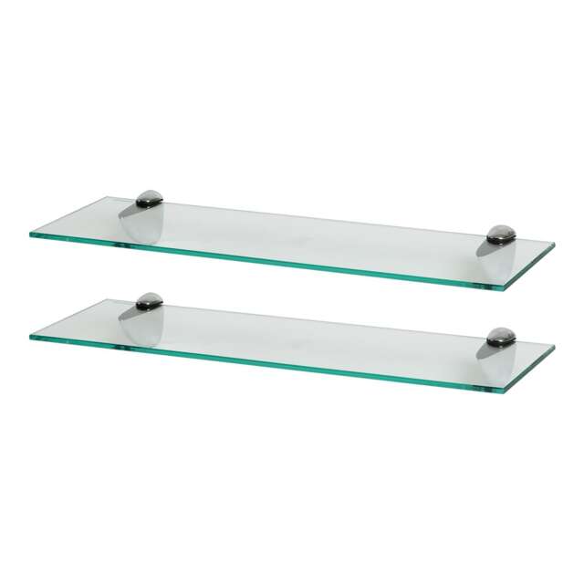 Harbour Housewares Floating Glass Shelf - 60cm - Metallic Brackets - Bathroom Shower Storage Vanity Display Unit Shelf Silver Chrome 2