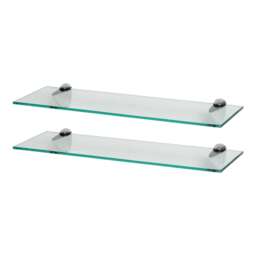 Harbour Housewares Floating Glass Shelf - 60cm - Metallic Brackets - Bathroom Shower Storage Vanity Display Unit Shelf Silver Chrome 2