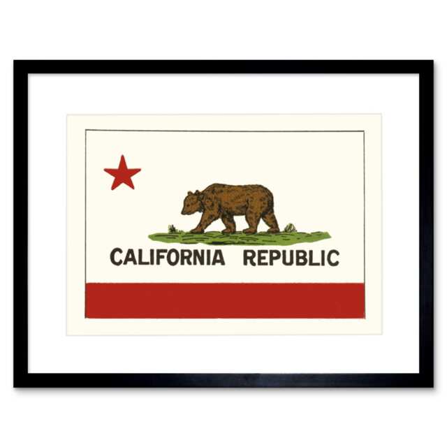 "Ad California State Flag Bear Republic 12x16"" Framed Wall Art Print"