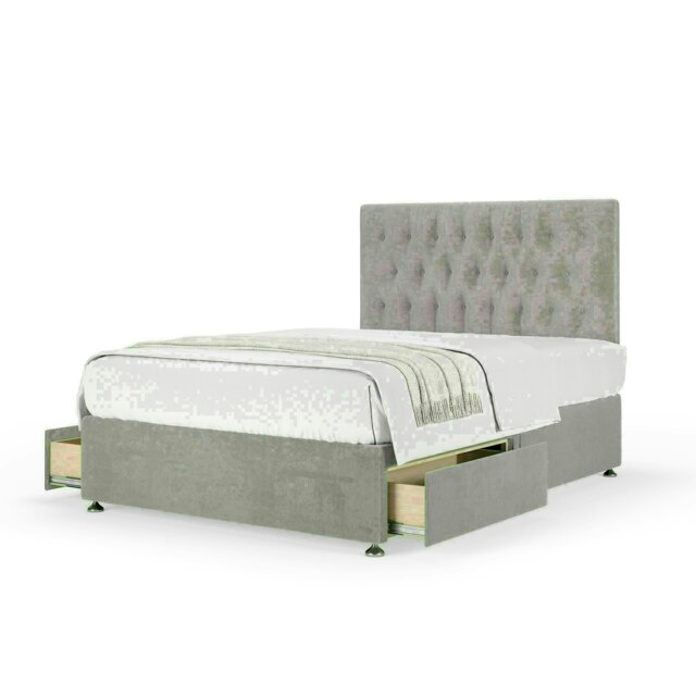 Seal Grey Naples Velvet 2 Drawer Divan Base and Lona Headboard King Size