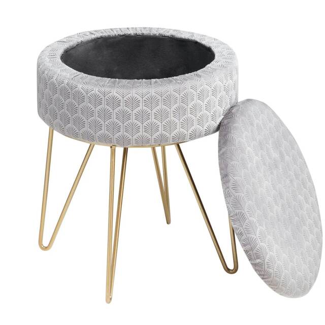 Velvet Round Ottoman Footstool With Storage Grey Grey