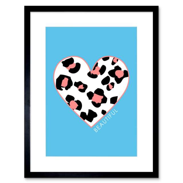 "Leopard Coral Blue Beautiful Black 9x7"" Black Framed Wall Art Print"
