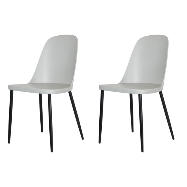 Pair of Aspen Duo Wraparound Plastic Dining Chairs with Black Tapered Metal Legs – Modern Kitchen Grey Grey 1
