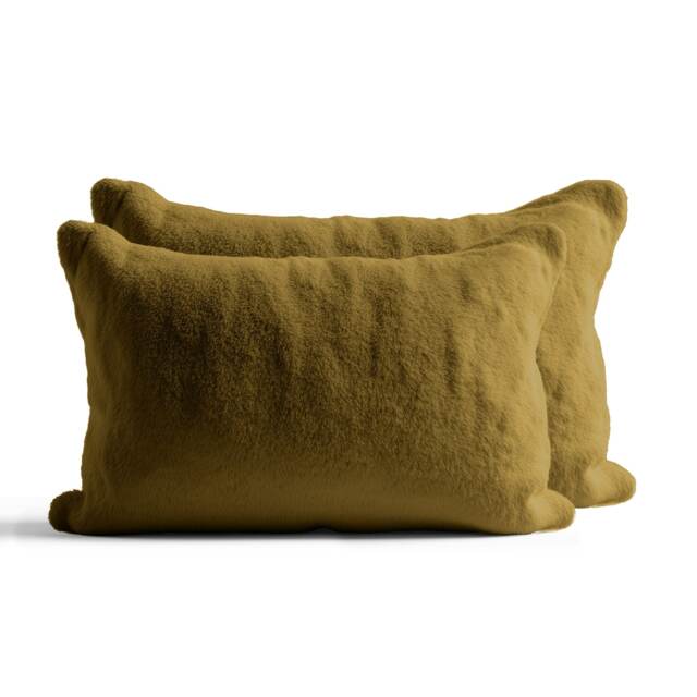 Teddy Bear Fleece Super Soft Cosy Pillow Case Pair Yellow Yellow