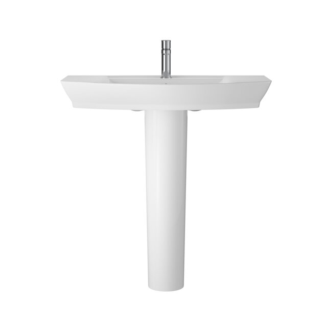 Balterley Spirit Ceramic Square Basin with Full Pedestal - Contemporary Bathroom Sink Design (Tap Not Included) by Balterley White White