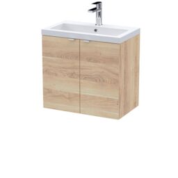 Balterley Alrewas Contemporary 2 Door Wall Hung Vanity Unit with Basin, Bleached Oak, 600mm