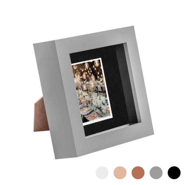 "Nicola Spring 4 x 4"" Photo Frame - Grey/Black Mount - 3D Photo Frame Picture Frame Box Portrait Display Case (12.5 x 12.5cm)"