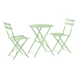 Harbour Housewares 2 Seater Sussex Bistro Set Round Folding Metal Garden Table & Chairs Patio Balcony Furniture Green