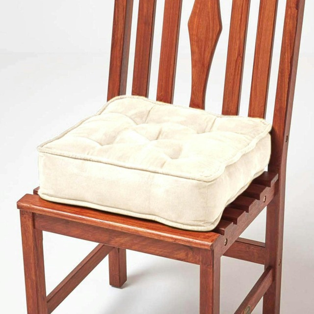 "Homescapes Cream Faux Suede Dining Chair Booster Cushion Cream Cream 40cm x 40cm x 10cm (16"" x 16"" x 4"")"