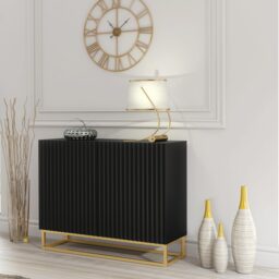 Sideboard Cabinet TV Unit Storage Cabinet Storage Cupboard Black Fluted Doors Gold Legs 100cm