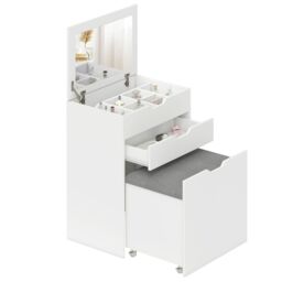 HOMCOM Dressing Table with Flip-up Mirror and Storage Stool, Vanity Table with Drawer and Hidden Compartments for Bedroom, Living Room, White