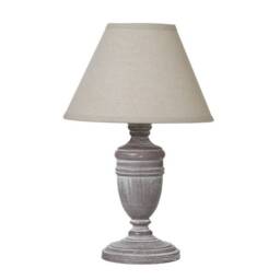 Metis Urn Table Lamp with Linen Shade - Wood - L12 x W12 x H26 cm - White Brown