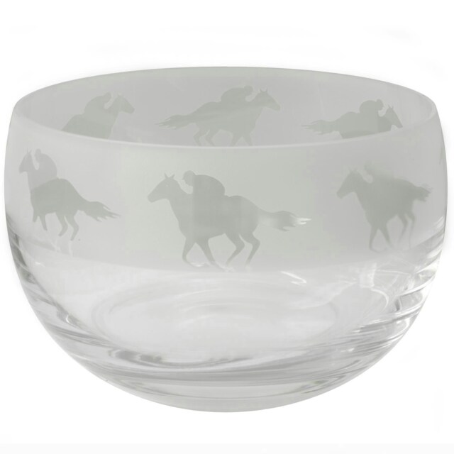 Animo Glass Decortive Etched Small Bowl Racehorse