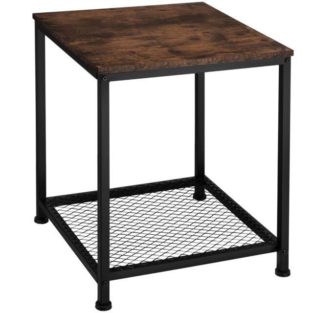 Bedside Table Derby - industrial style, with grid shelf, 45.5 x 45.5 x 55.5 cm Brown Industrial wood dark, rustic 45,50 x 45,50 x 55,50 cm 1