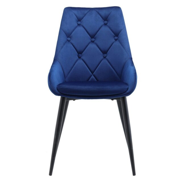 Living and Home Velvet Metal Legs Button Upholstered Dining Chair - Set of 2 Blue
