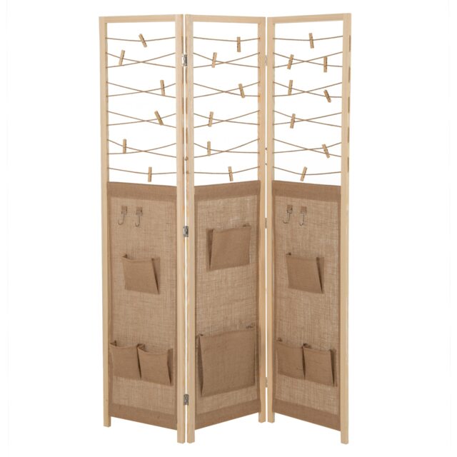 COSTWAY 3 Panel Room Divider Folding Display Stand 8 Storage Pockets Natural