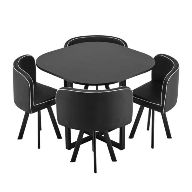 5 Piece Modern Dining Set Black Table With Black Chairs