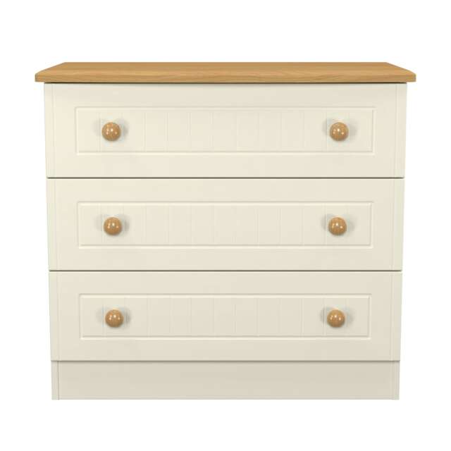 Lancaster 3 Drawer Chest of Drawers in Cream Ash & Oak (Ready Assembled) Cream Cream Ash & Oak