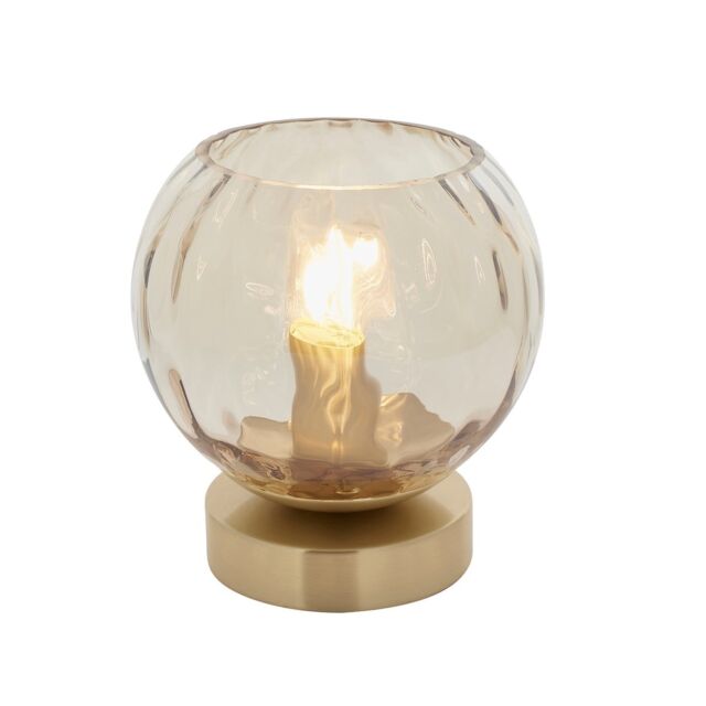 Dimple Complete Table Lamp Satin Brass Plate, Champagne Lustre Glass