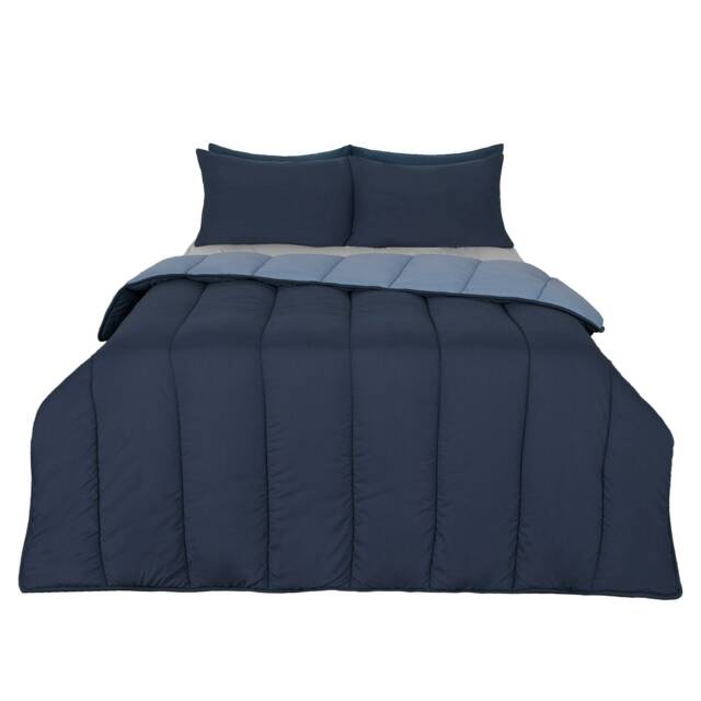 OHS Coverless Reversible 10.5 Tog Duvet And Pillowcase Bedding Set, Double - Blue/Navy Blue