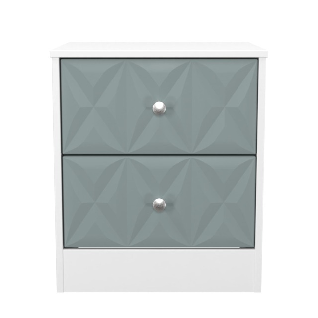 Memphis 2 Drawer Compact Bedside Cabinet in Duck & White Matt (Ready Assembled) Blue Duck & White Matt