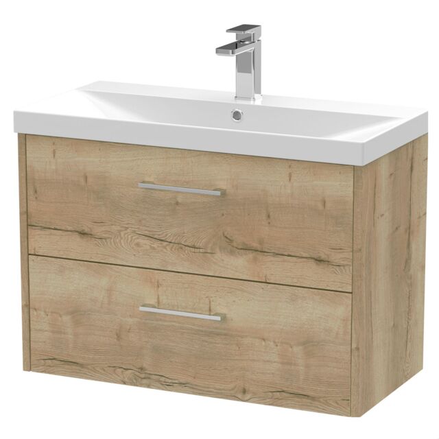Balterley Winshill Contemporary 2 Drawer Wall Hung Vanity Unit with Thin Edge Basin, Light Oak, 800mm