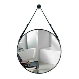 Living and Home Retro Round Hanging Mirror with Adjustable Leather Strap - 60 cm