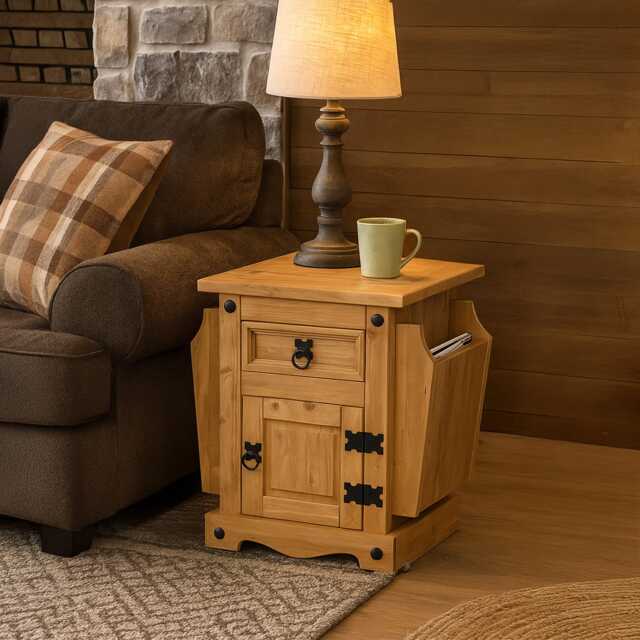Vida Designs Corona Magazine Table 1 Door 1 Drawer Cabinet, Solid Pine Wood