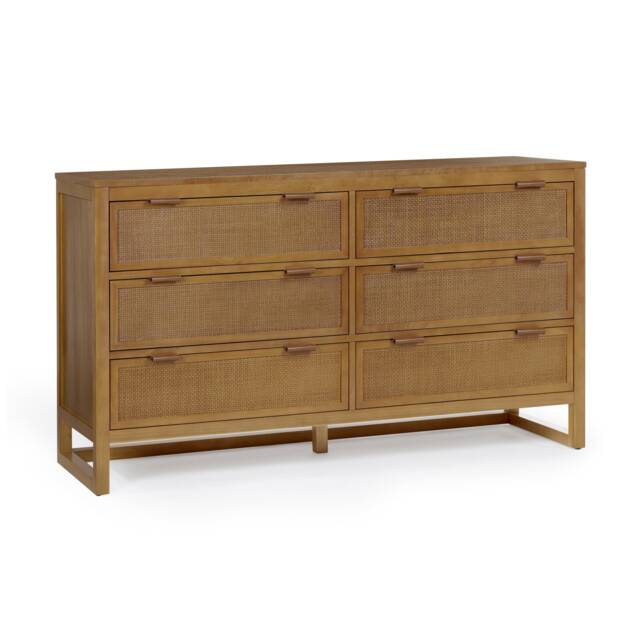 Teamson Home Hatteras Chest of Drawers 6 Drawer Bedroom Dresser, Natural