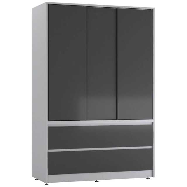 URBNLIVING 3 Sliding Door Wardrobe With 4 Drawers And Hanging Rail Grey Black Drawers 1