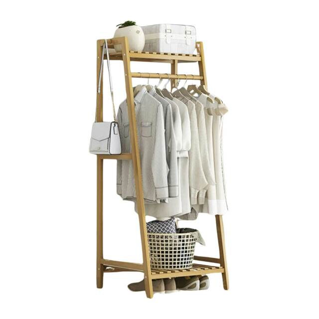Tall Wooden Clothing Rail With Shelves Brown Brown One Size