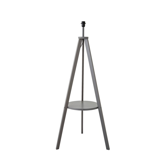 ValueLights Morrigan Grey Wood Tripod Floor Lamp Base with Shelf Grey