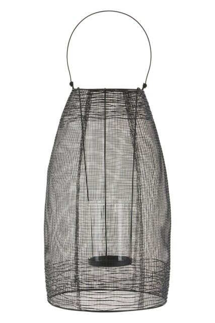 Orsina Large Black Lantern, Iron Wireframe Black Candle Holder, Indoor & Outdoor Glass Shade Candle Holder