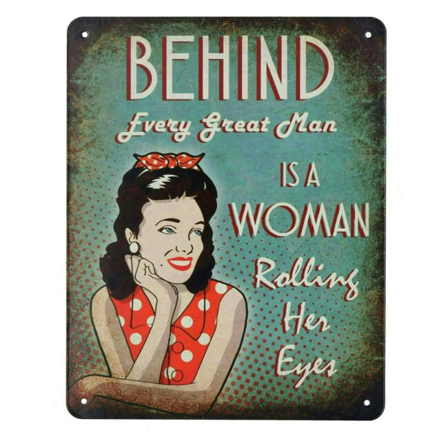 Retro Hanging Woman Rolling Her Eyes Plaque Metal Sign 20x25cm