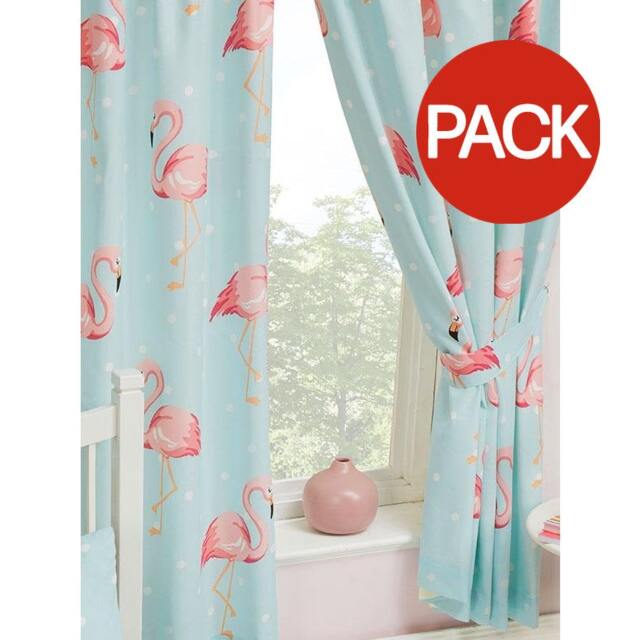 Fifi Lined Flamingo Curtains (Pack of 2) - Pale Turquoise - 183cm x 168mm Blue