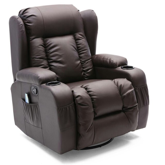 Caesar Bonded Leather Recliner Rocking Swivel Heat & Massage Chair (Brown)