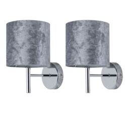 Set of 2 Brea - Chrome Wall Lights with Grey Crushed Velvet Shades Chrome Grey 2