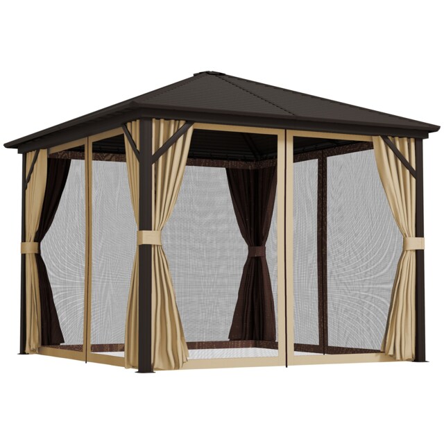 Outsunny 3x3(m) Hardtop Gazebo Outdoor Shelter with Aluminium Frame Brown Bronze Tone, Brown 298 x 298 x 260cm 1