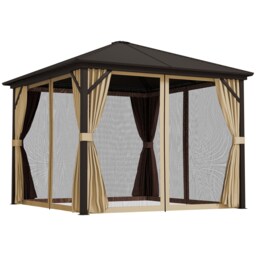Outsunny 3x3(m) Hardtop Gazebo Outdoor Shelter with Aluminium Frame Brown Bronze Tone, Brown 298 x 298 x 260cm 1