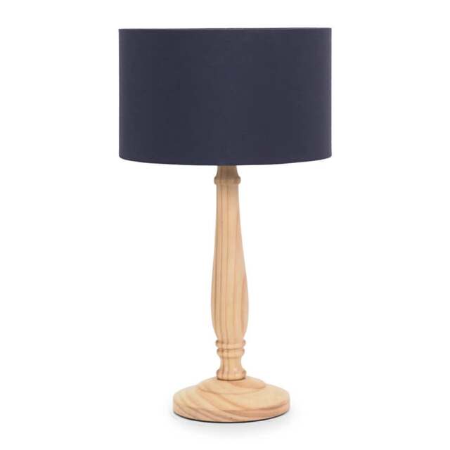 ValueLights Victoria Light Wood Table Lamp Navy Blue Shade Brown Navy